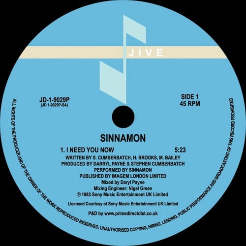 Sinnamon - I Need You Now - JD19029P - JIVE