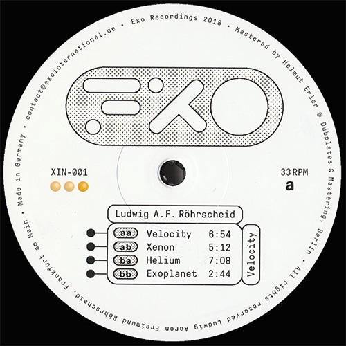 Ludwig A.F./Röhrscheid - Velocity (Repress) - XIN-001 - EXO RECORDINGS INTERNATIONAL