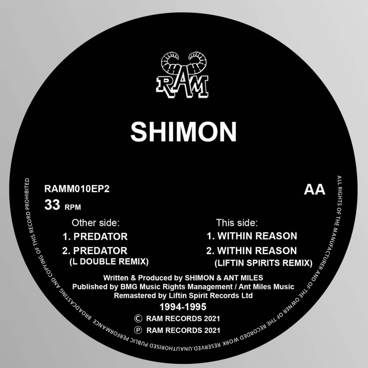 Shimon - The Predator / Within Reason' (1994/95) - RAMM010EP2 - LIFTIN SPIRIT
