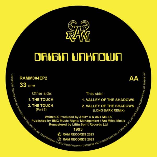 Origin Unknown - The Touch / Valley of the Shadows (1993) - RAMM004EP2Y - LIFTIN SPIRIT RECORDS / RAM RECORDS