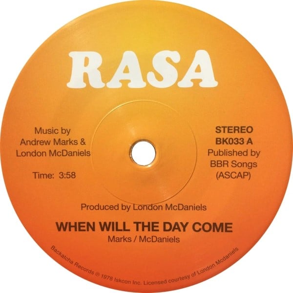 Rasa - When Will the Day Come / Within The Sound - BK033AC - BACKATCHA RECORDS
